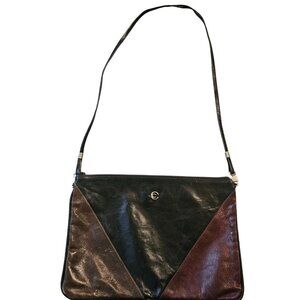 Vintage Cornell Leather Patchwork Shoulder Bag With Tri-Color Design